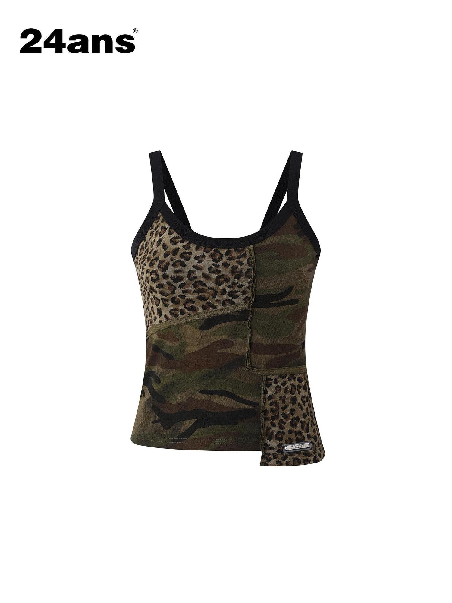 24ans Breathable Cotton Blend Camo Cropped Slim U Neck Women Outerwear Tank Tops