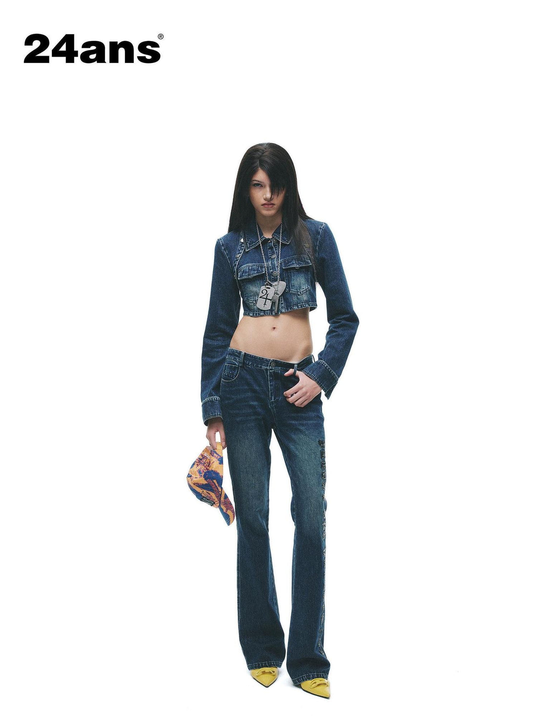24ans Breathable Cotton Linen Notched Collar Low Waist Women Top &amp; Pants Sets