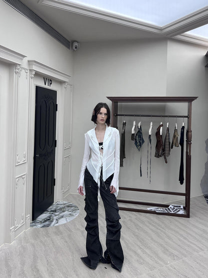 24ans Breathable Slim Notch Lapel Long Sleeve Pocket Women Workwear Polyester Blouse