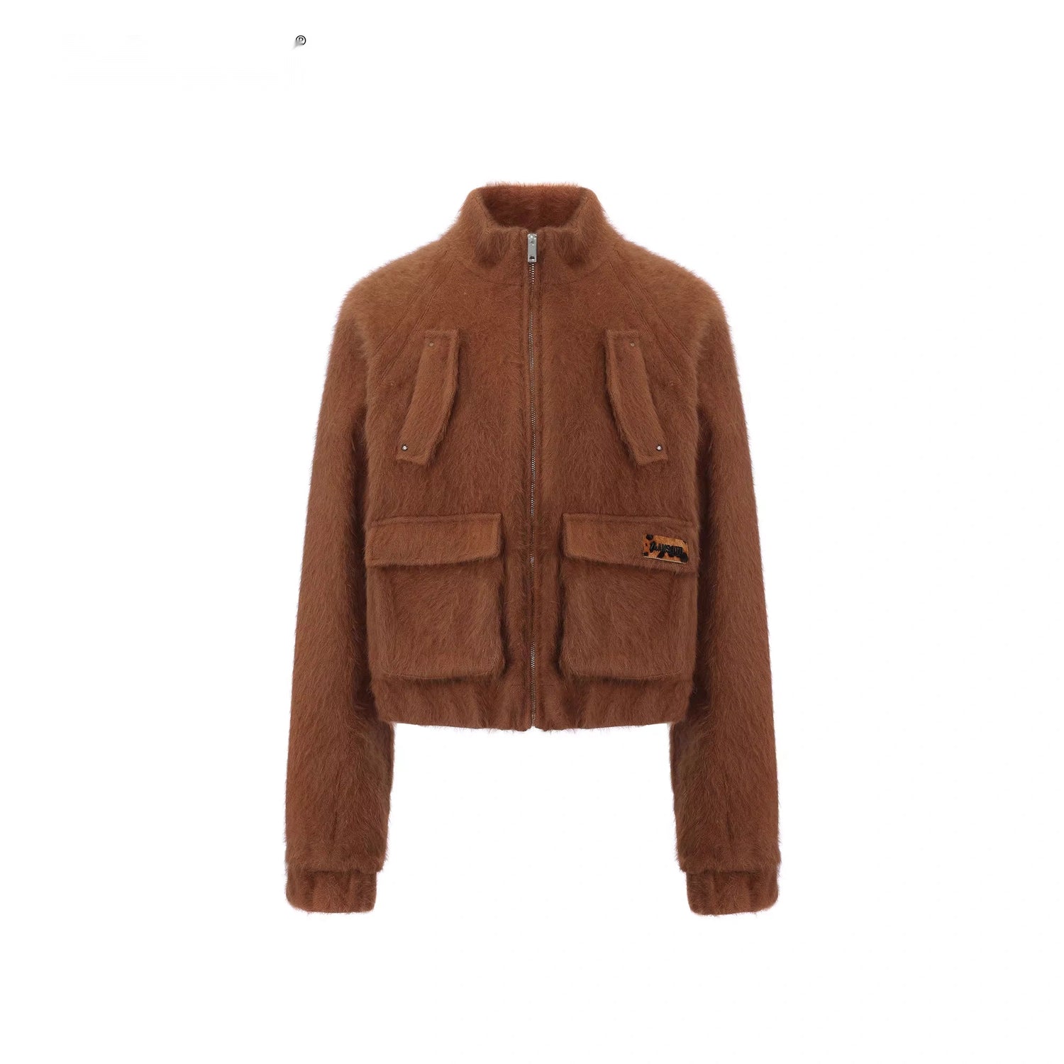 24ans_Brown_Black_Short_Plush_Zip_Up_Jacket_MISSTT