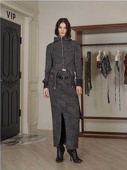 Brown Cotton Blend Hoodie Set 2024 Spring