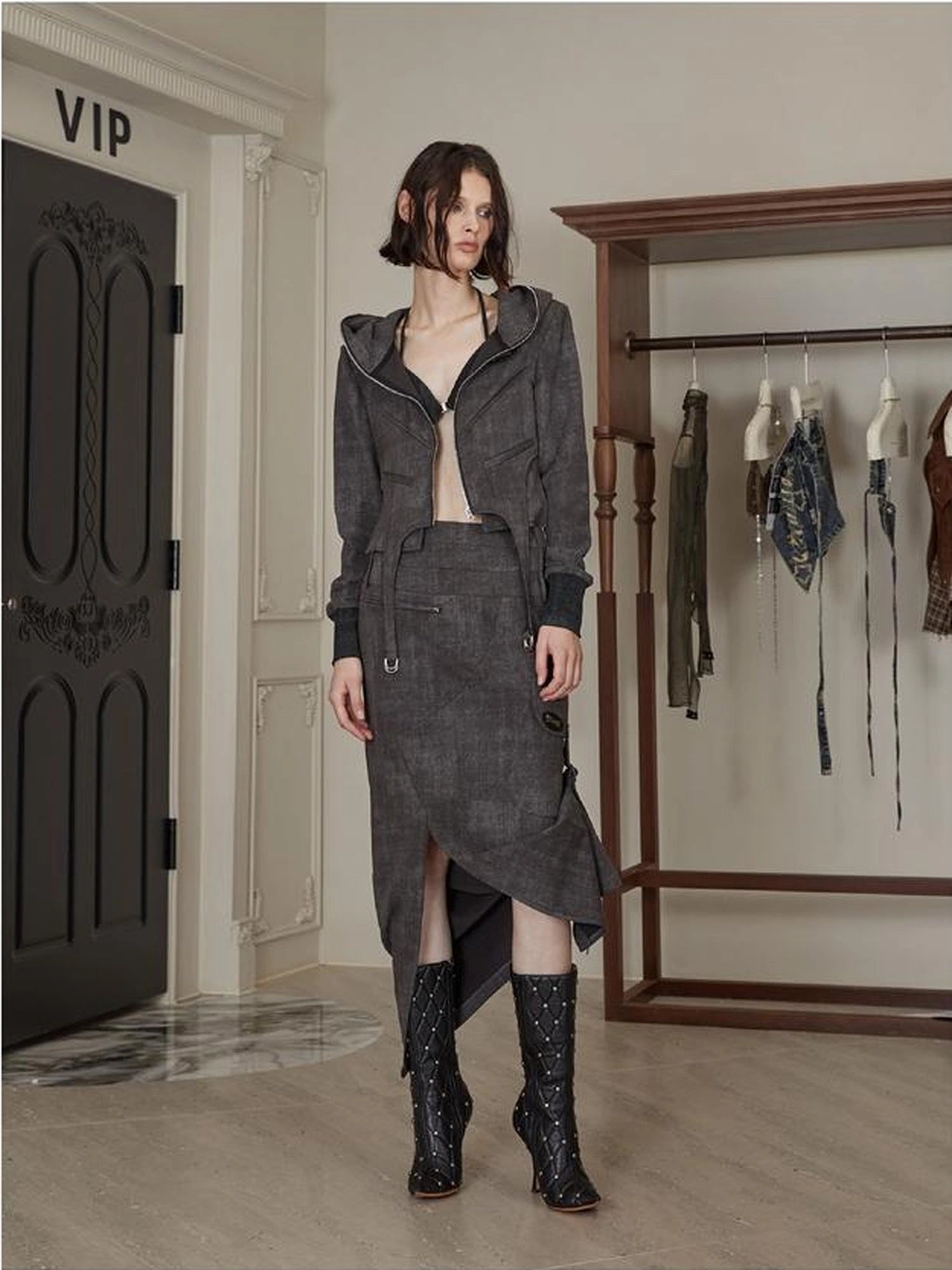 Brown Cotton Blend Hoodie Set 2024 Spring