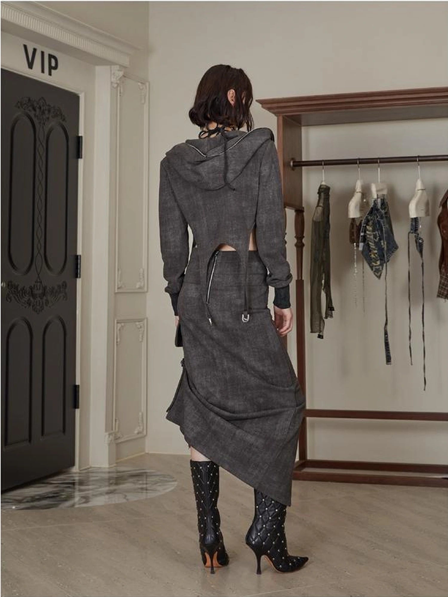 Brown Cotton Blend Hoodie Set 2024 Spring