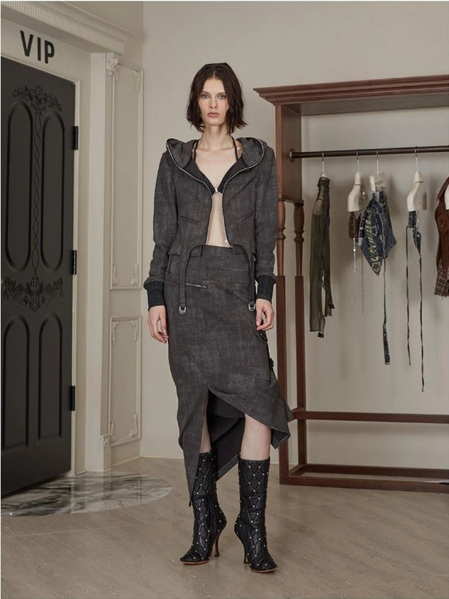 Brown Cotton Blend Hoodie Set 2024 Spring