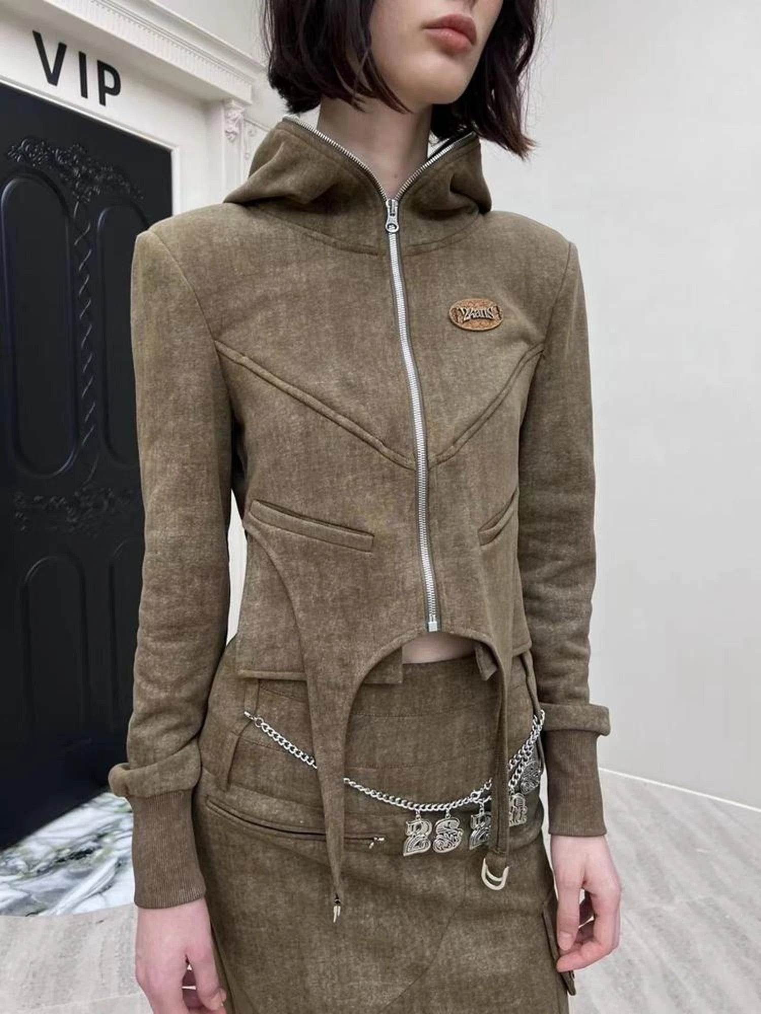 Brown Cotton Blend Hoodie Set 2024 Spring