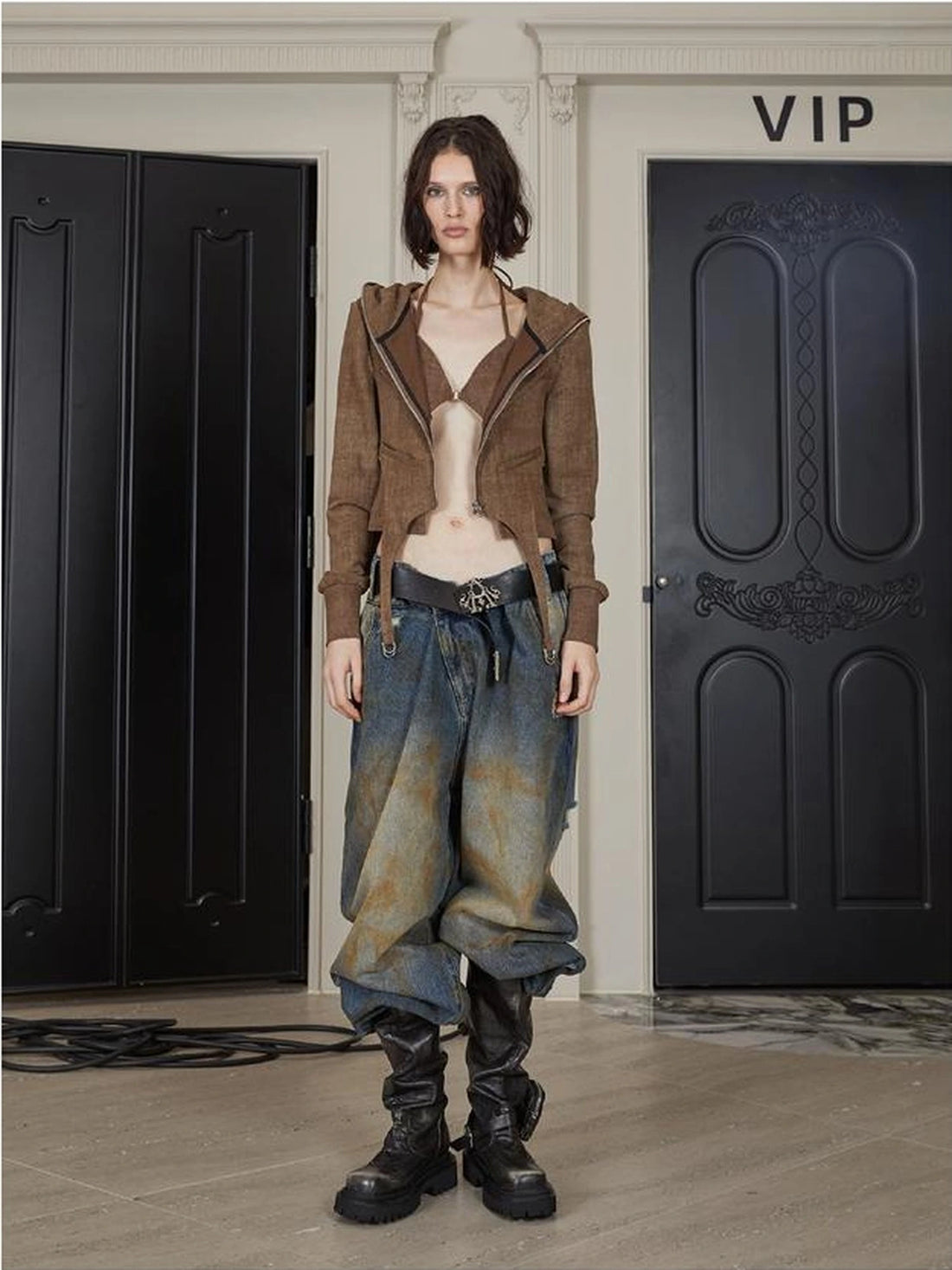 Brown Cotton Blend Hoodie Set 2024 Spring