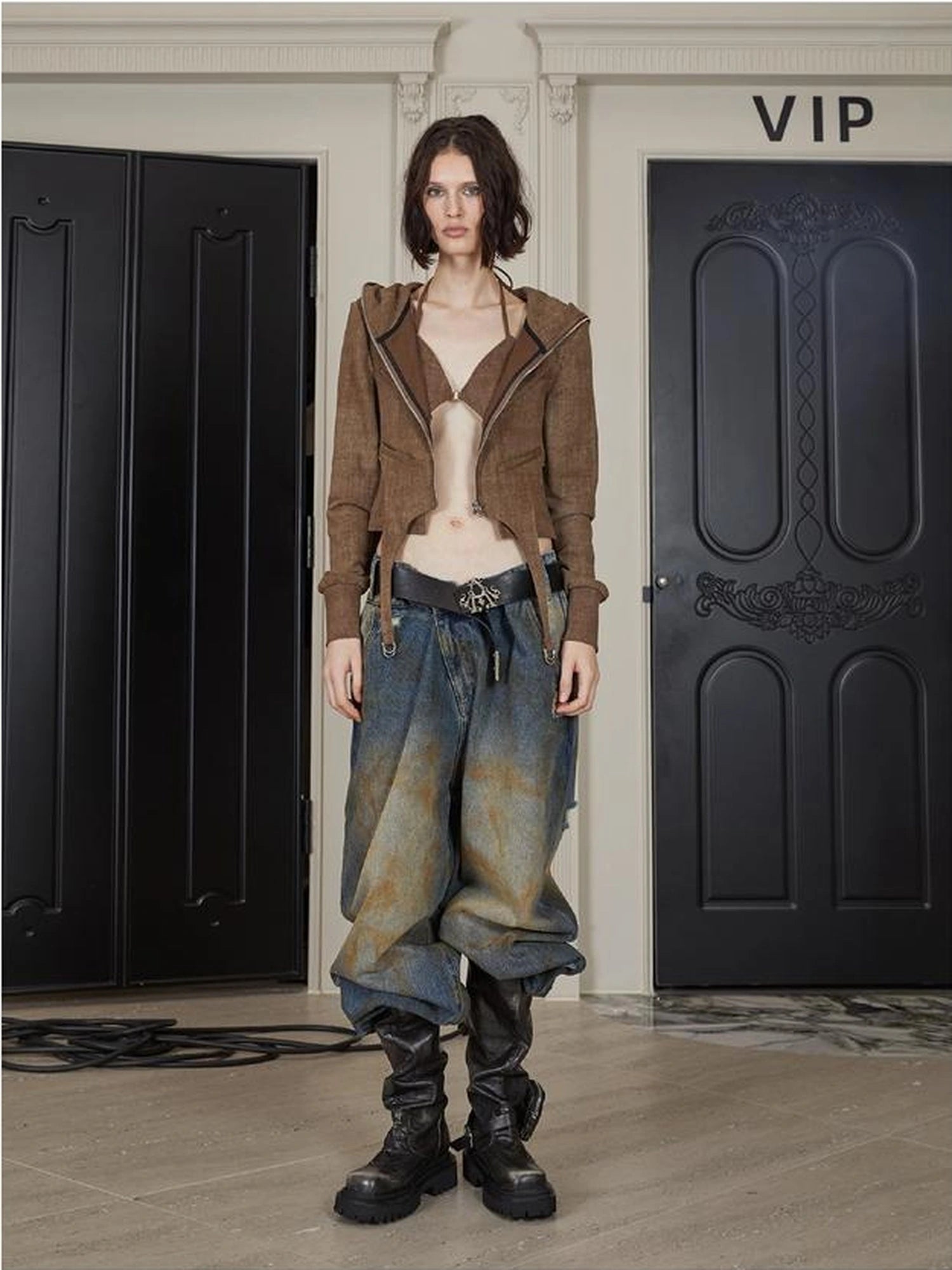 Brown Cotton Blend Hoodie Set 2024 Spring