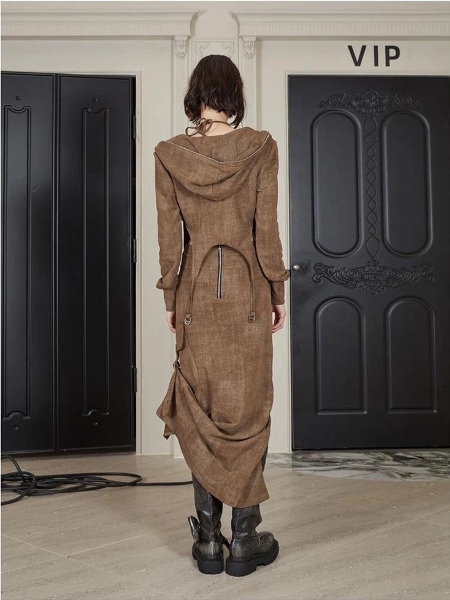 Brown Cotton Blend Hoodie Set 2024 Spring