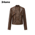 24ans Brown Green Dyed Pu Leather Double Breasted Coat MISSTT