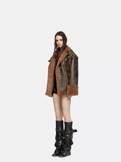 24ans Brown Purple Leather Trimmed Shirt Jacket Jacket-2