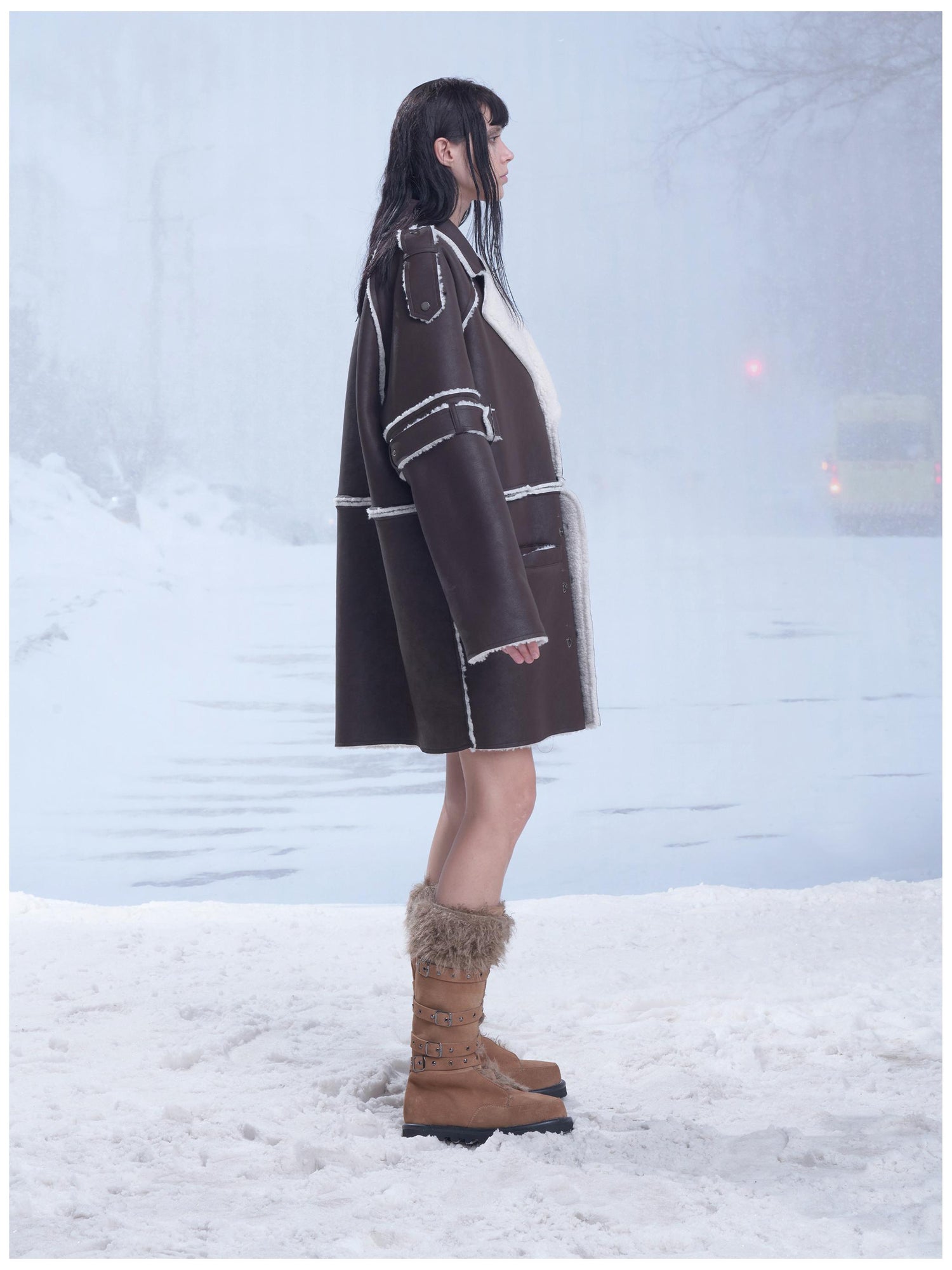 24ans Brown Reversible Lamb Fleece Long Coat