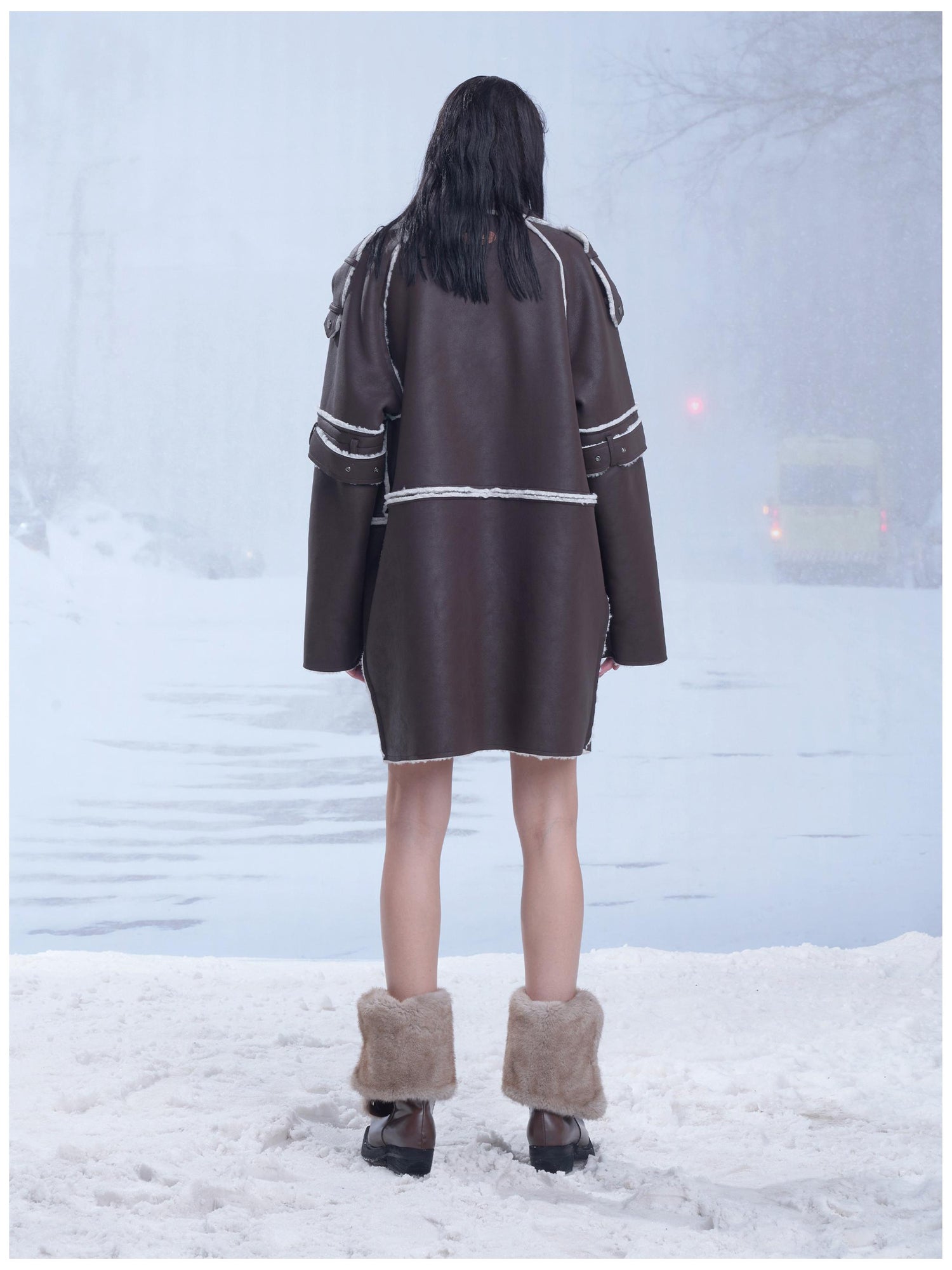 24ans Brown Reversible Lamb Fleece Long Coat