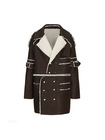 24ans Brown Reversible Lamb Fleece Long Coat MISSTT