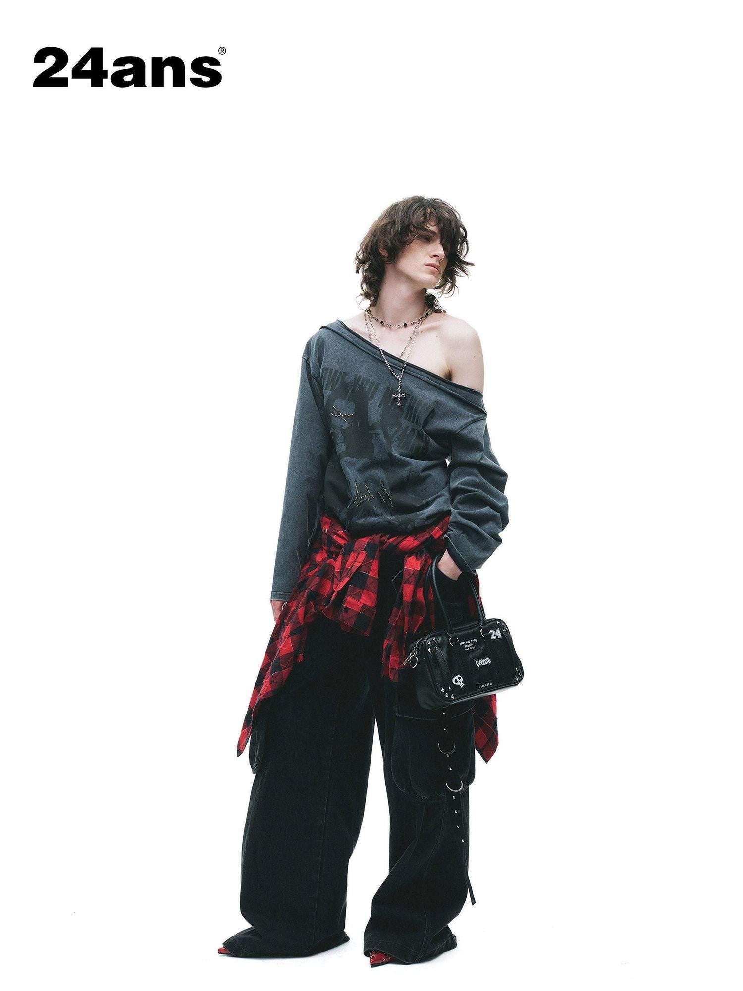 24ans Brown Salt Wash Screen Print Punk Grunge Women&
