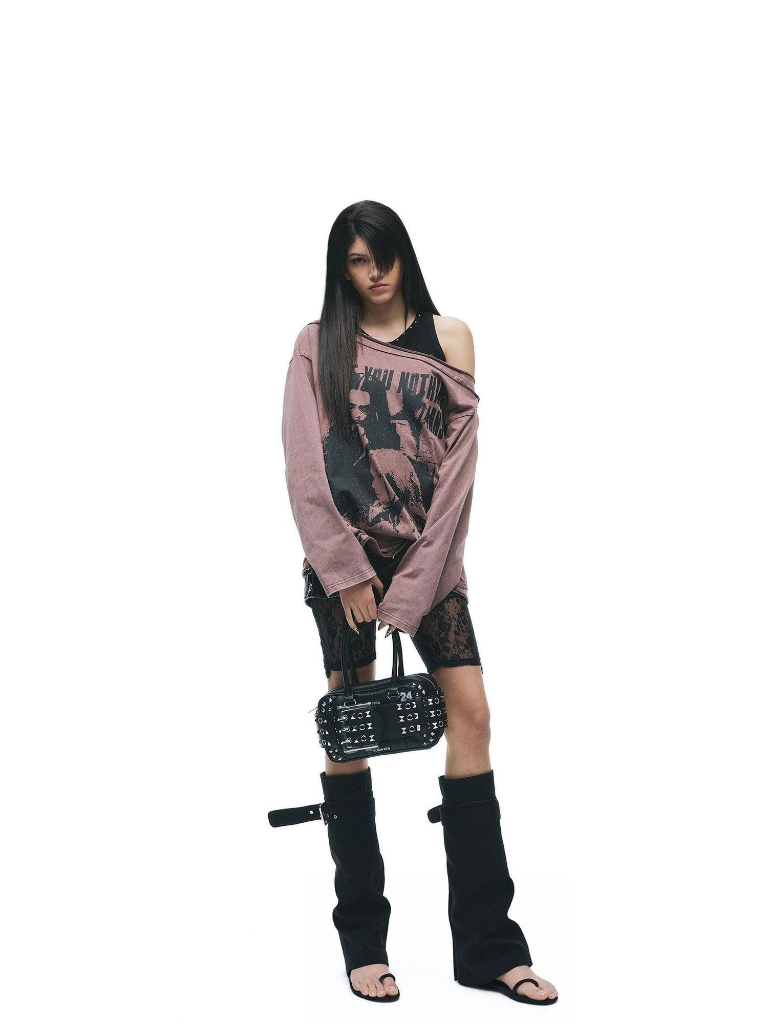 24ans Brown Salt Wash Screen Print Punk Grunge Women&
