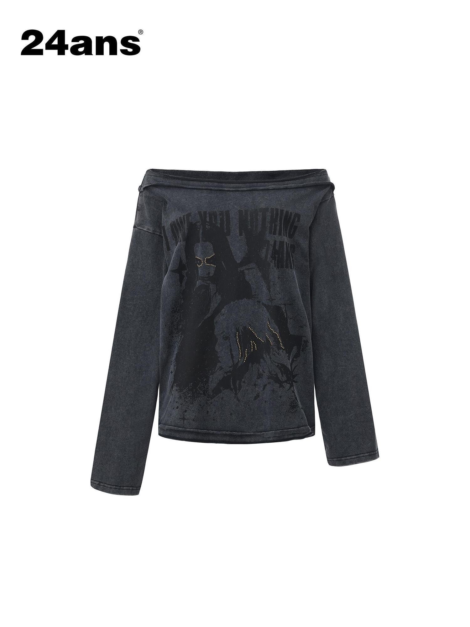 24ans Brown Salt Wash Screen Print Punk Grunge Women&
