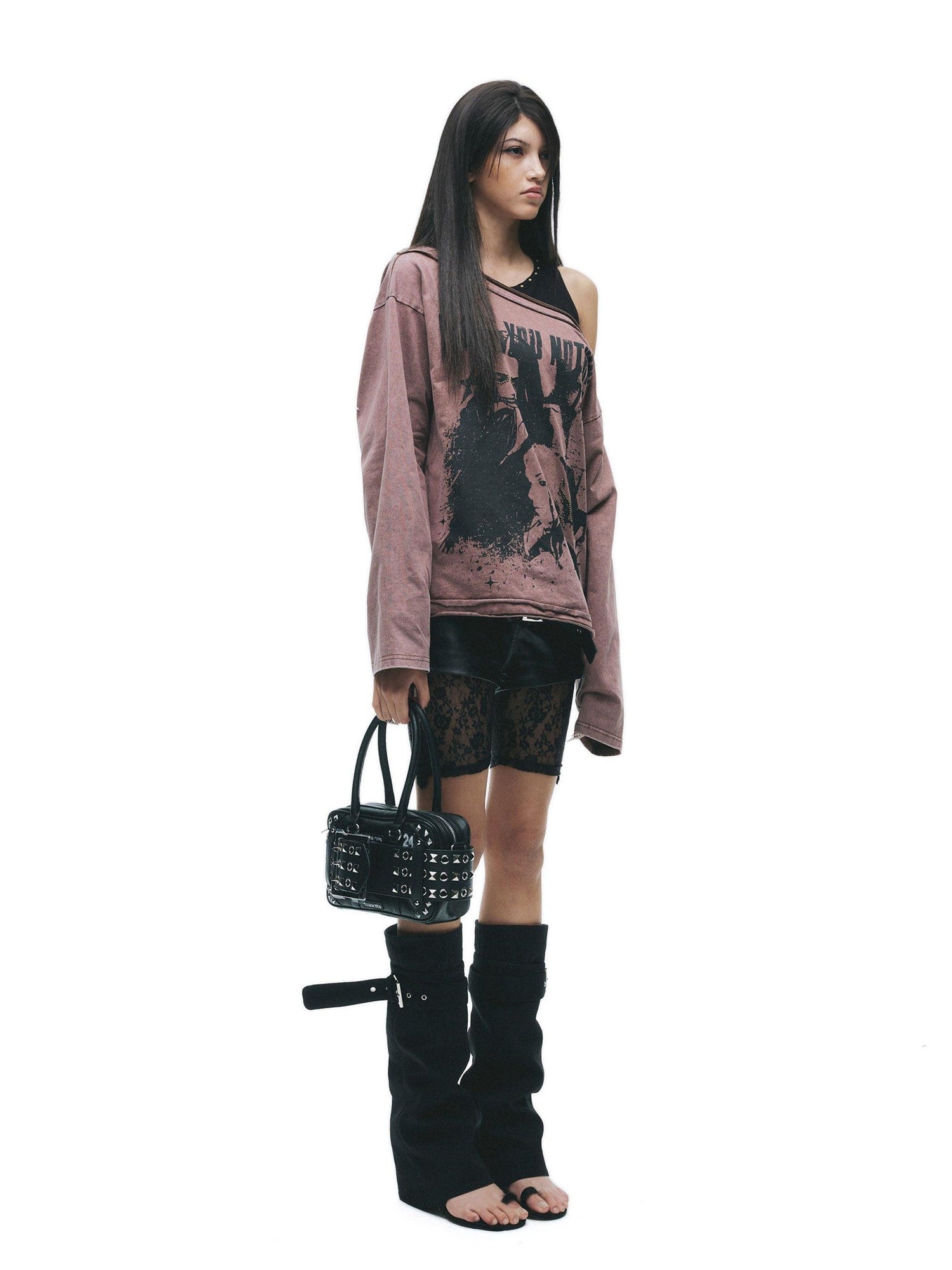 24ans Brown Salt Wash Screen Print Punk Grunge Women&