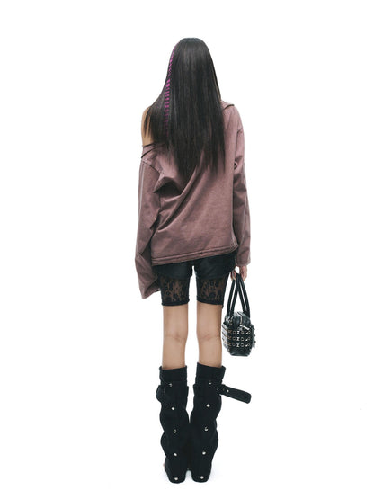 24ans Brown Salt Wash Screen Print Punk Grunge Women&