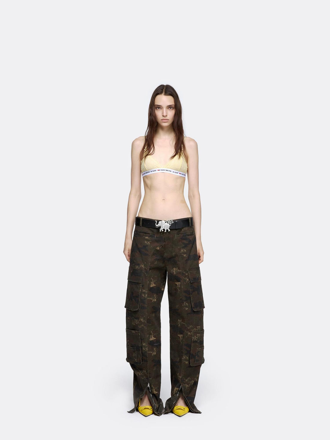 24ans Camo Cargo Pants With Split Hem