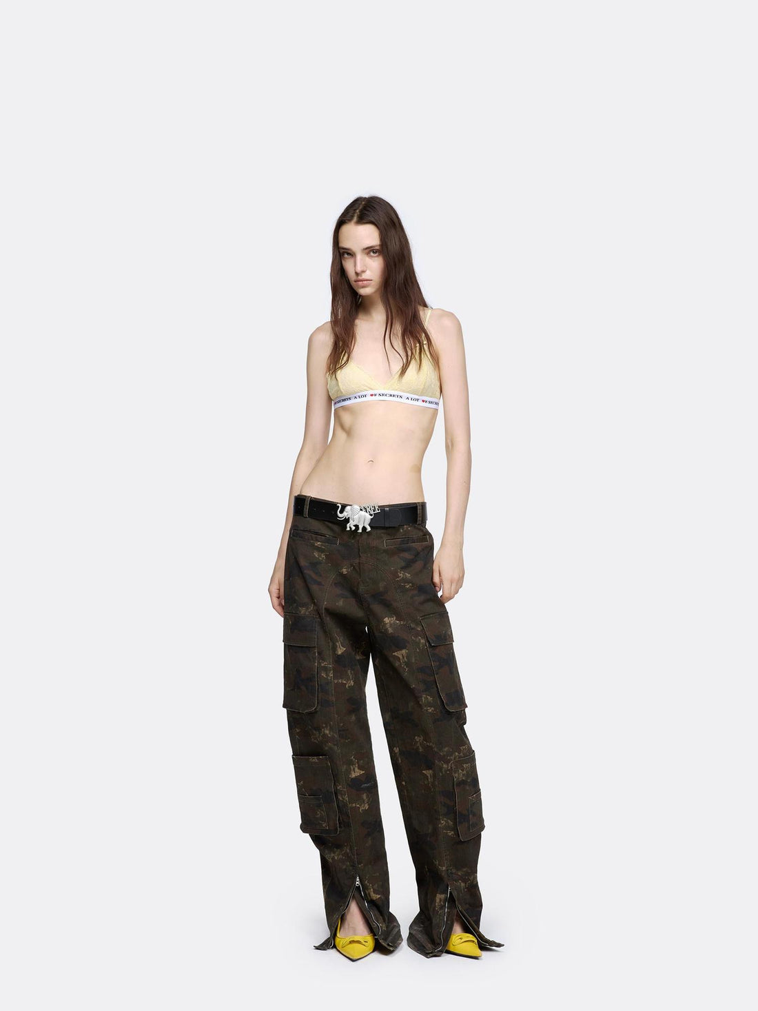 24ans Camo Cargo Pants With Split Hem