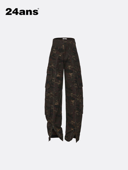 24ans Camo Cargo Pants With Split Hem