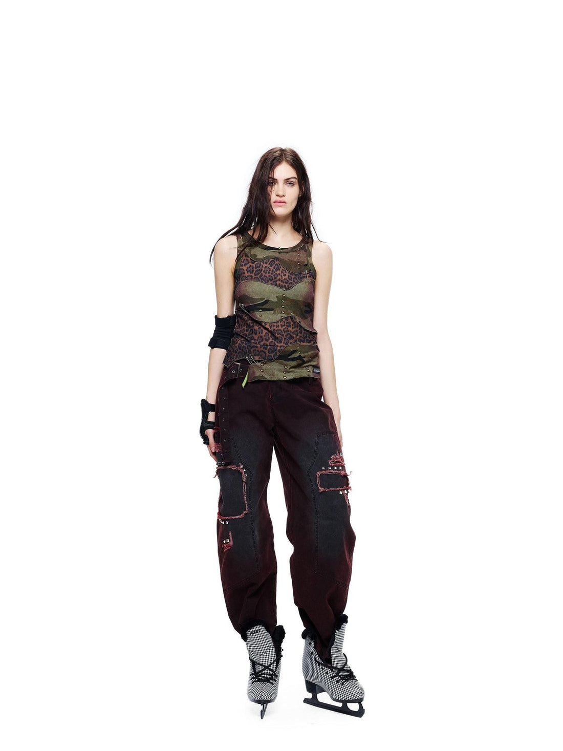24ans Camo Leopard Deconstructed Distressed Women&