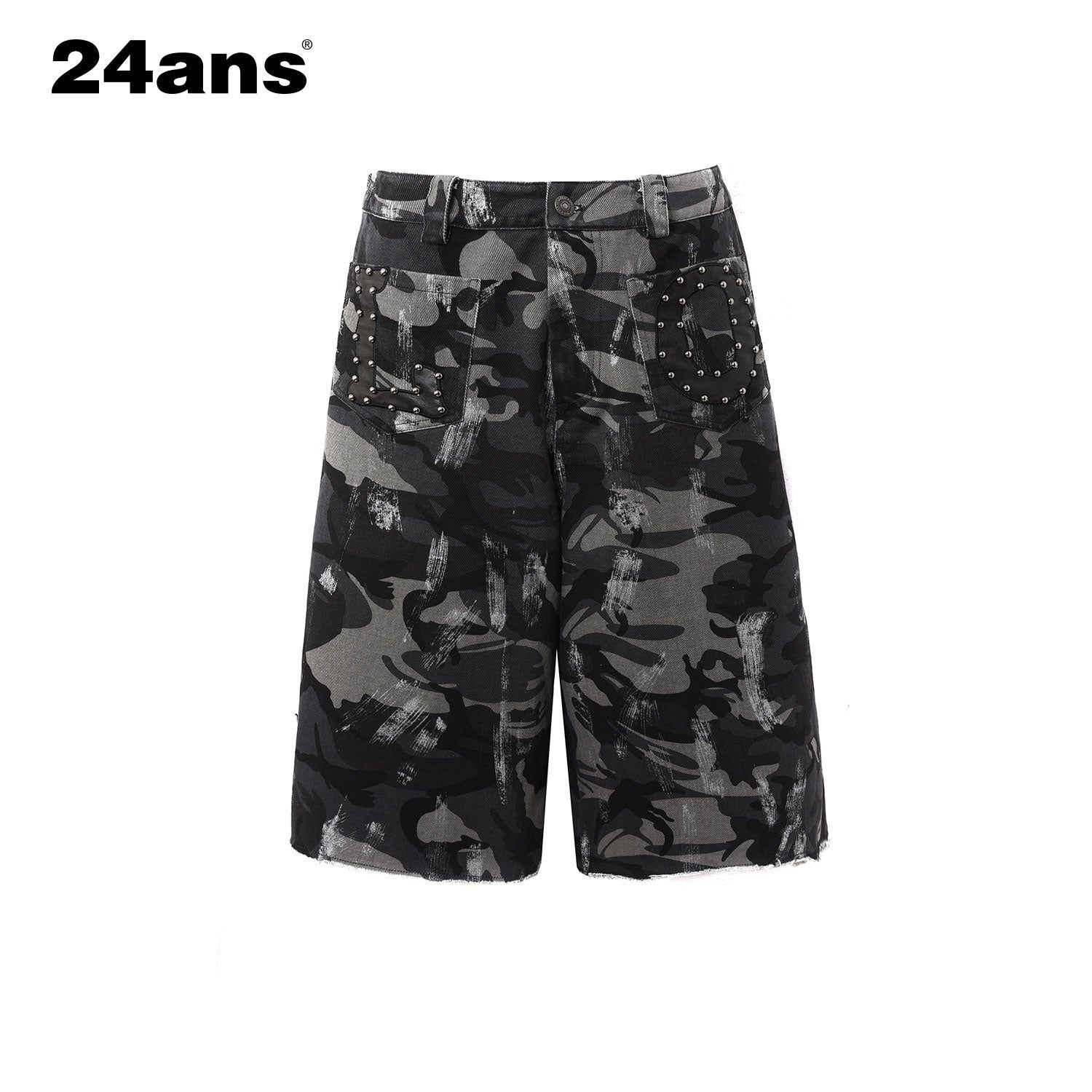 24ans_Camo_Patchwork_Studded_Frayed_Hem_Women&