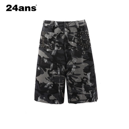 24ans_Camo_Patchwork_Studded_Frayed_Hem_Women&