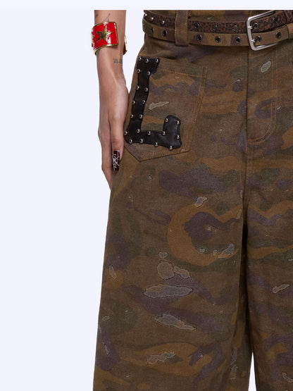 24ans Camo Patchwork Studded Frayed Hem Women&