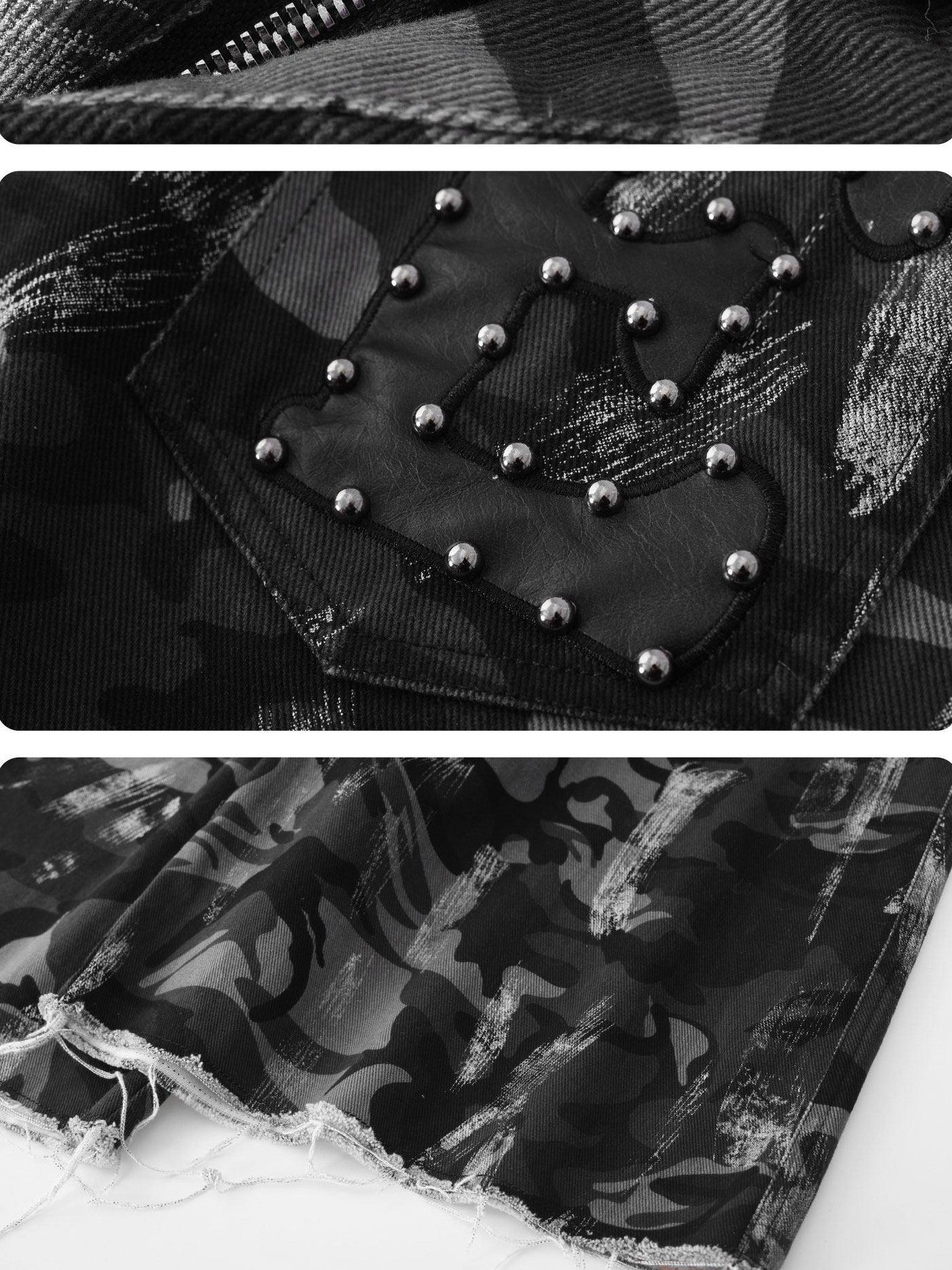24ans Camo Patchwork Studded Frayed Hem Women&