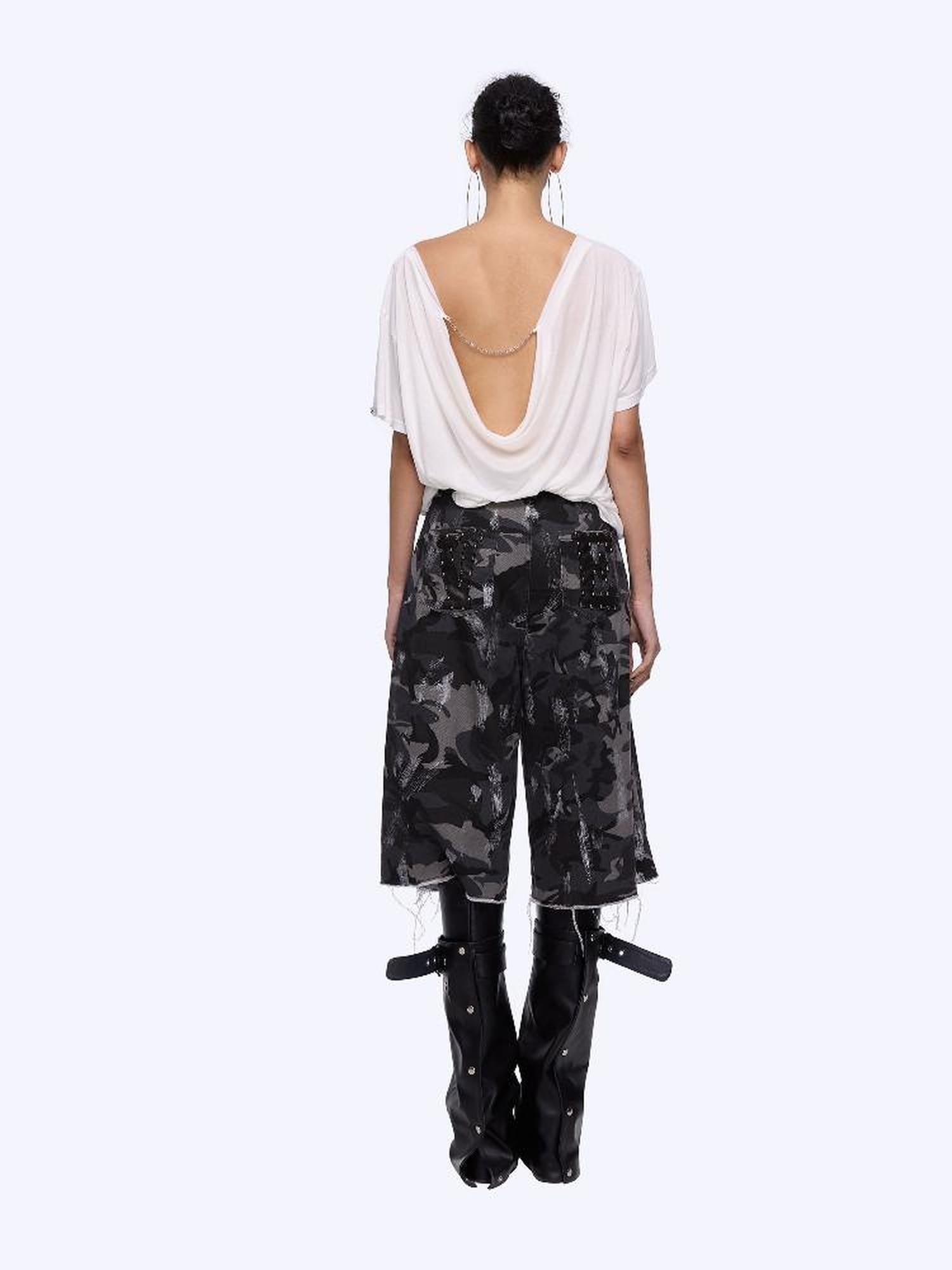 24ans Camo Patchwork Studded Frayed Hem Women&