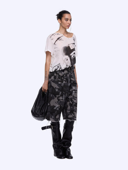 24ans Camo Patchwork Studded Frayed Hem Women&