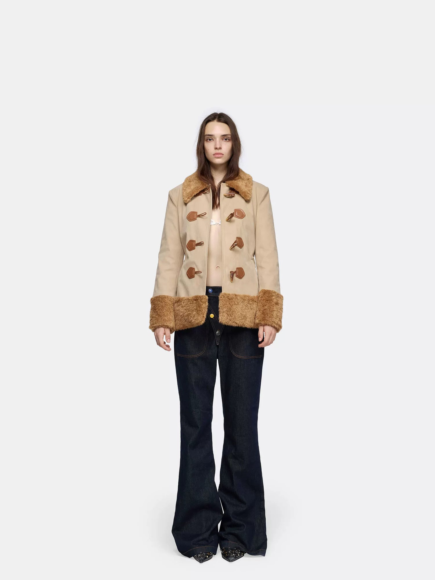 24ans Cashmere Blend Casual Tailored Waist Lapel Women Button Khaki Jacket-1
