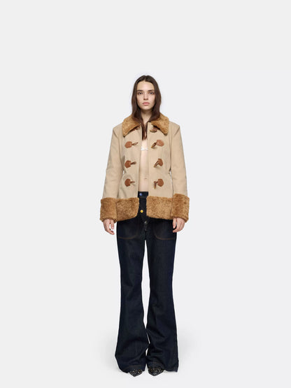 24ans Cashmere Blend Casual Tailored Waist Lapel Women Button Khaki Jacket-1