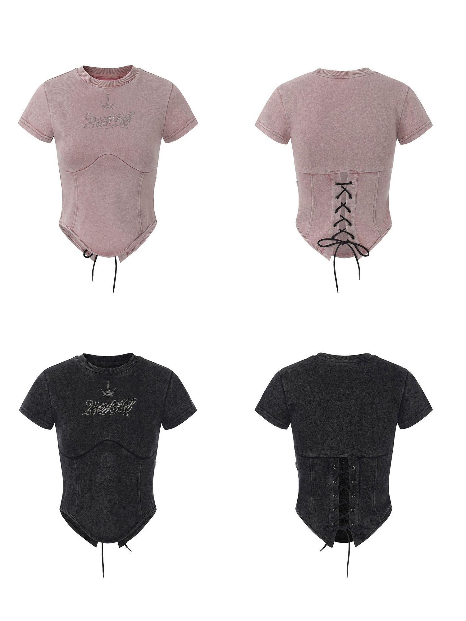 24ans Casual Drawstring High Waist Short Sleeve Letter Print Women Cotton Crop Tops