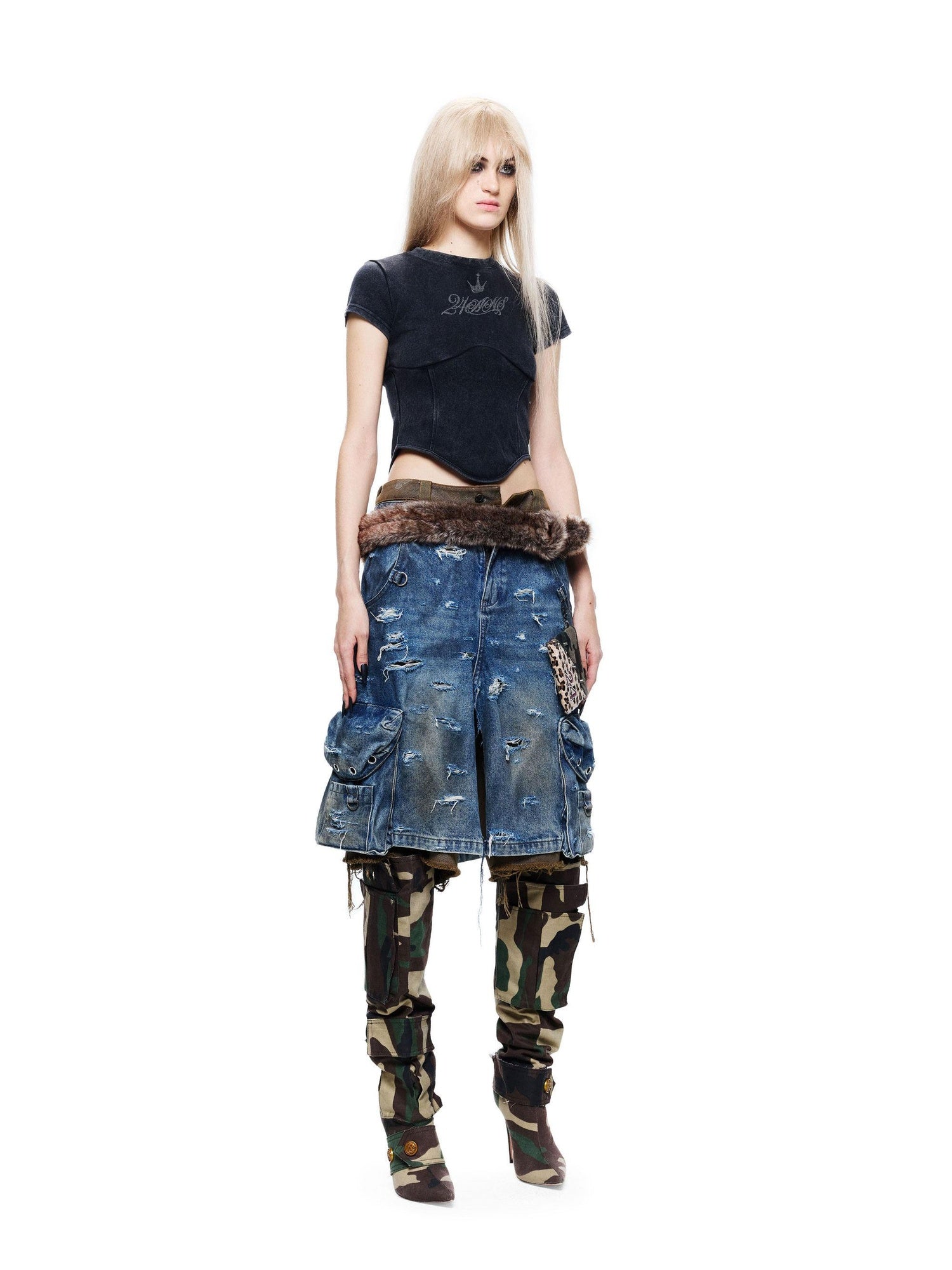 24ans Casual Drawstring High Waist Short Sleeve Letter Print Women Cotton Crop Tops