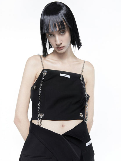 24ans Chain Cutout Backless 3D Embellished Slim Cotton Camisole Women Tank Tops