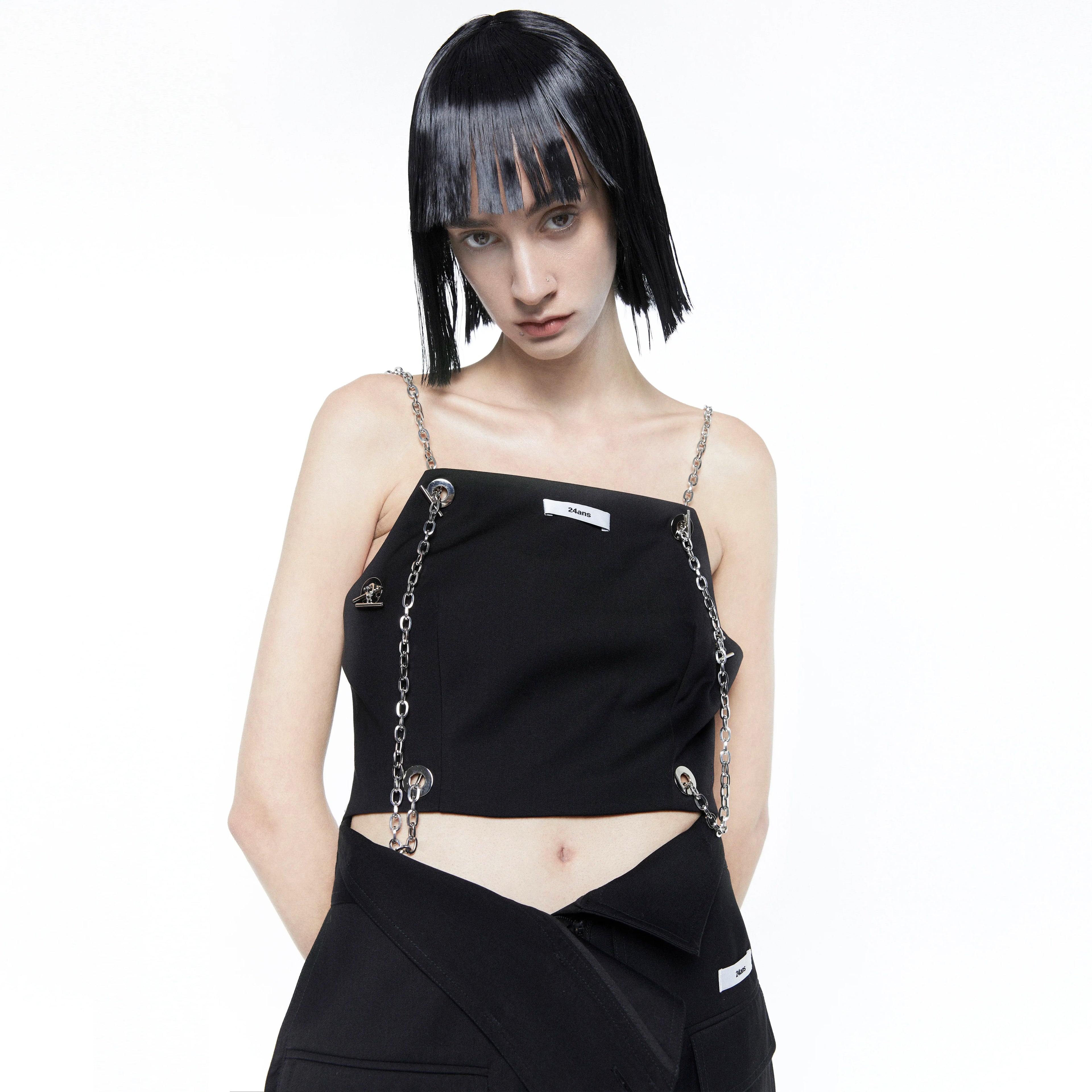 24ans Chain Cutout Backless 3D Embellished Slim Cotton Camisole Women Tank Tops-1