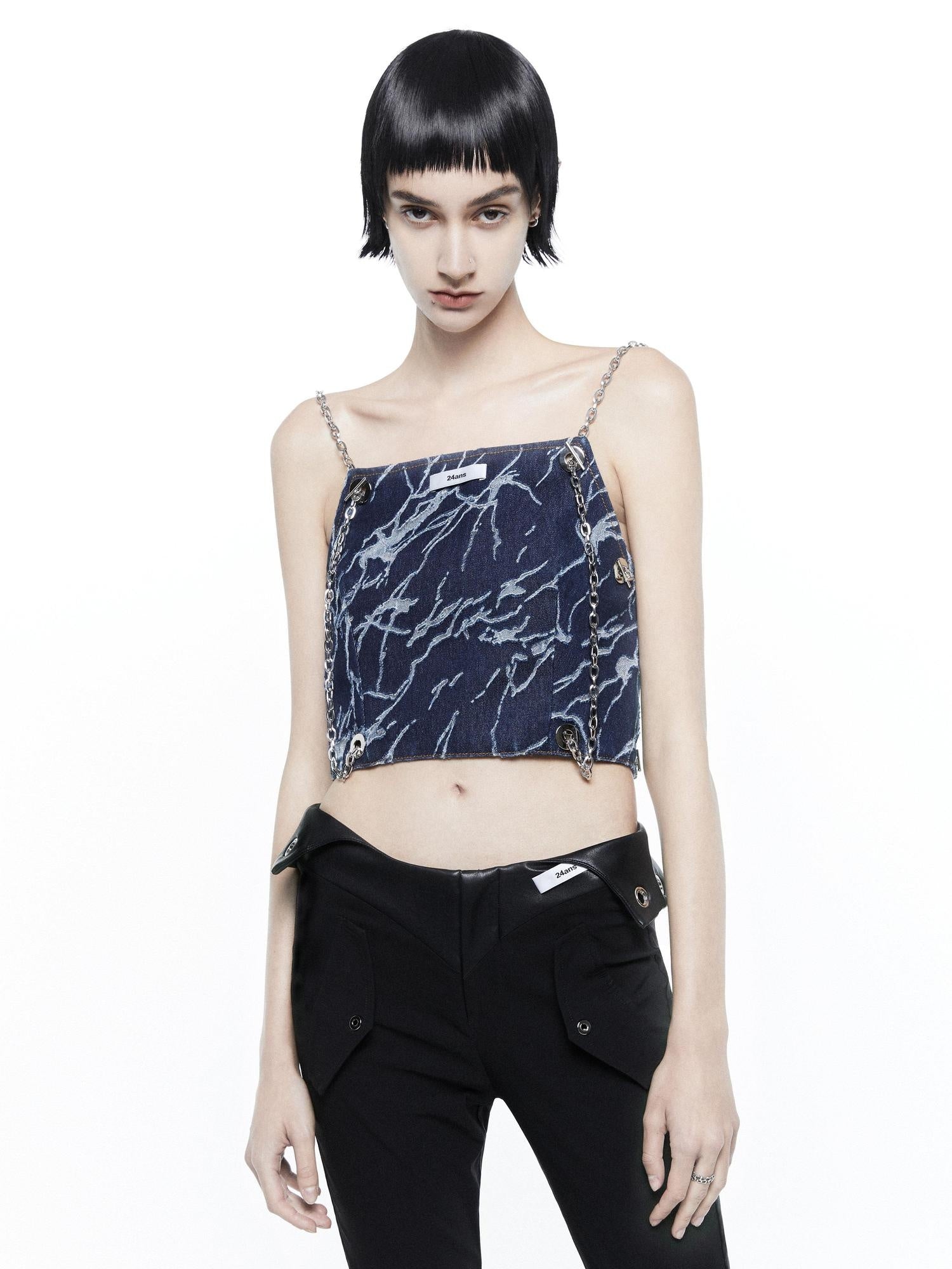 24ans Chain Cutout Backless 3D Embellished Slim Cotton Camisole Women Tank Tops
