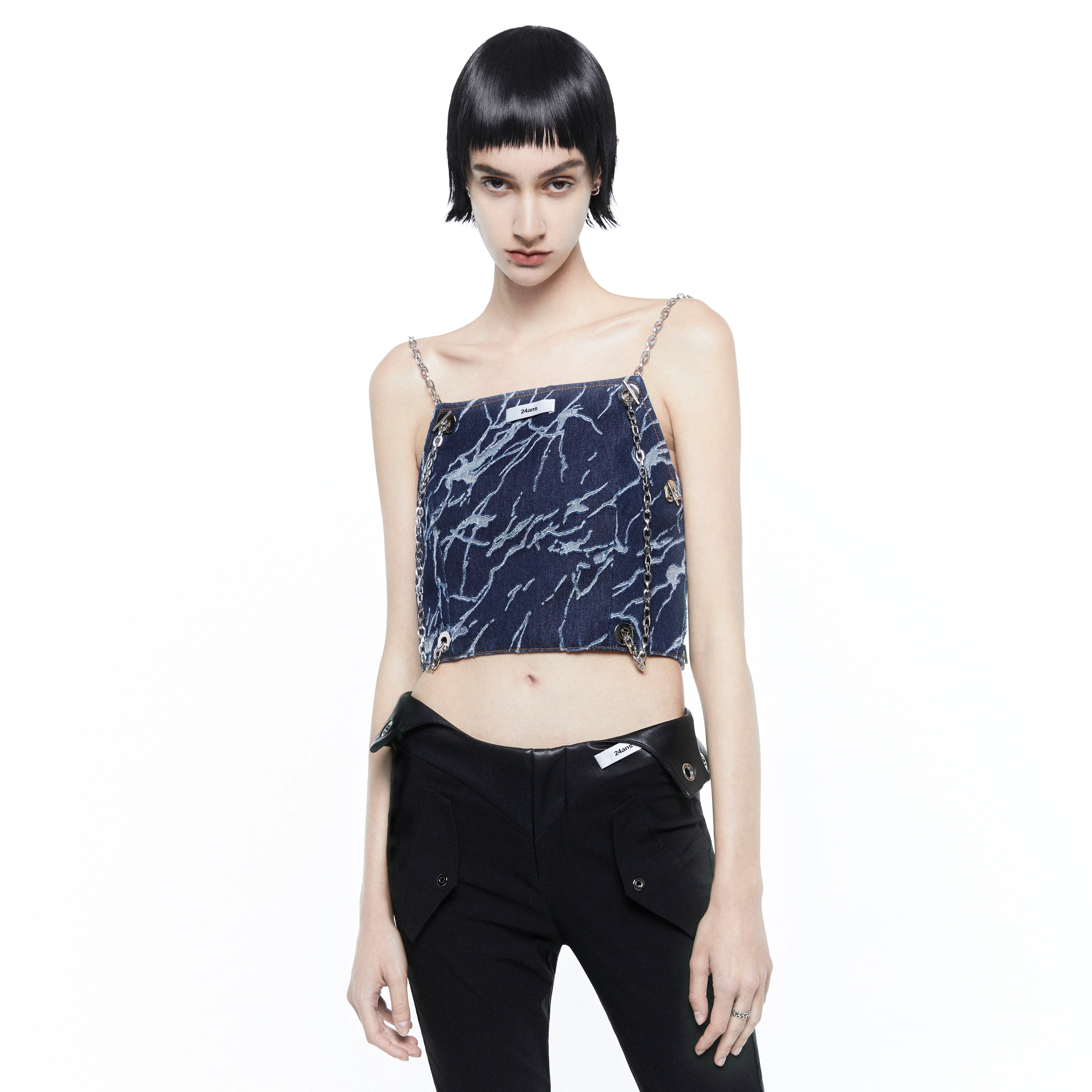 24ans Chain Cutout Backless 3D Embellished Slim Cotton Camisole Women Tank Tops-2
