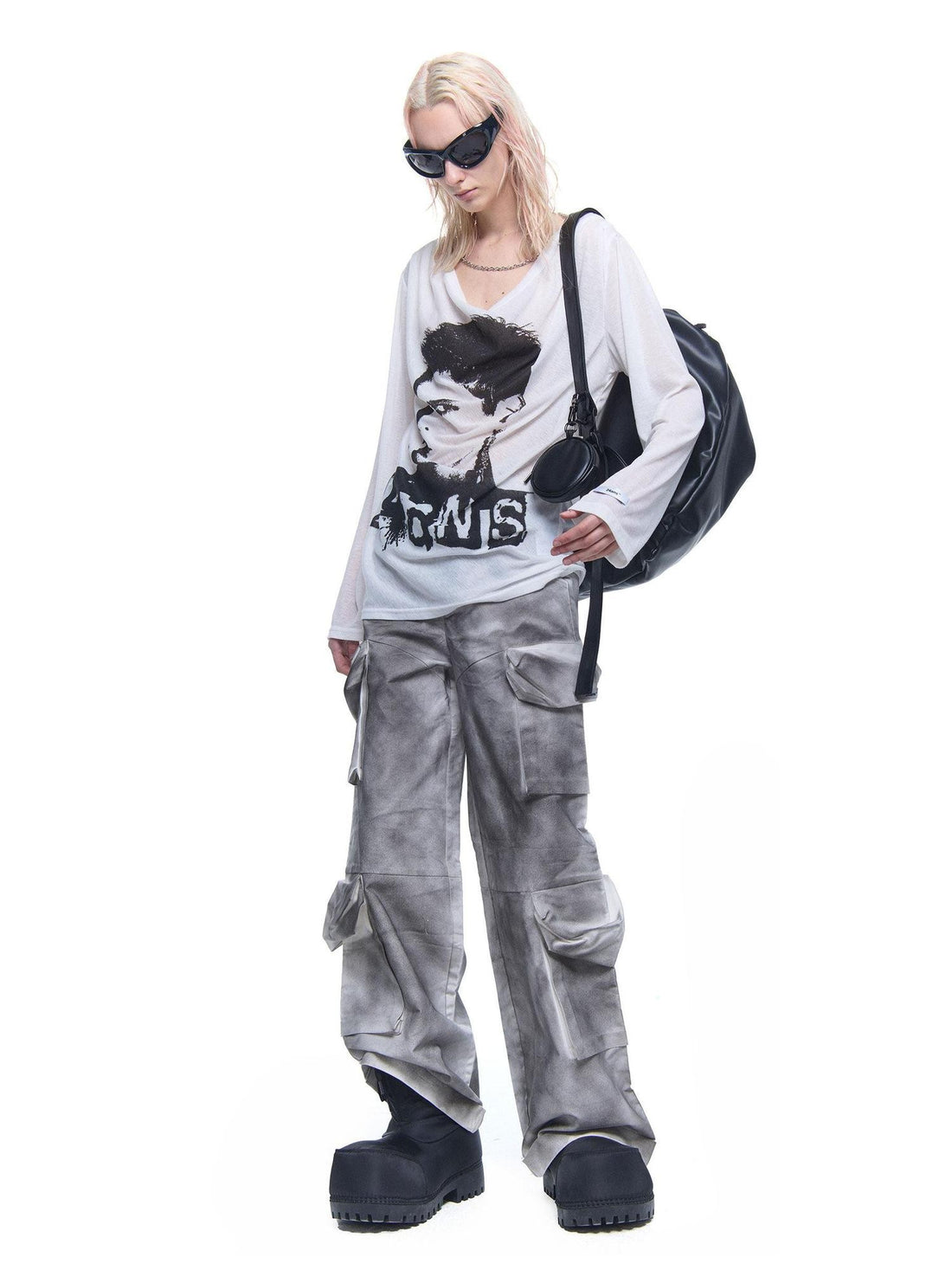 24ans Chain Print Zipper Round Neck Loose Street Women&