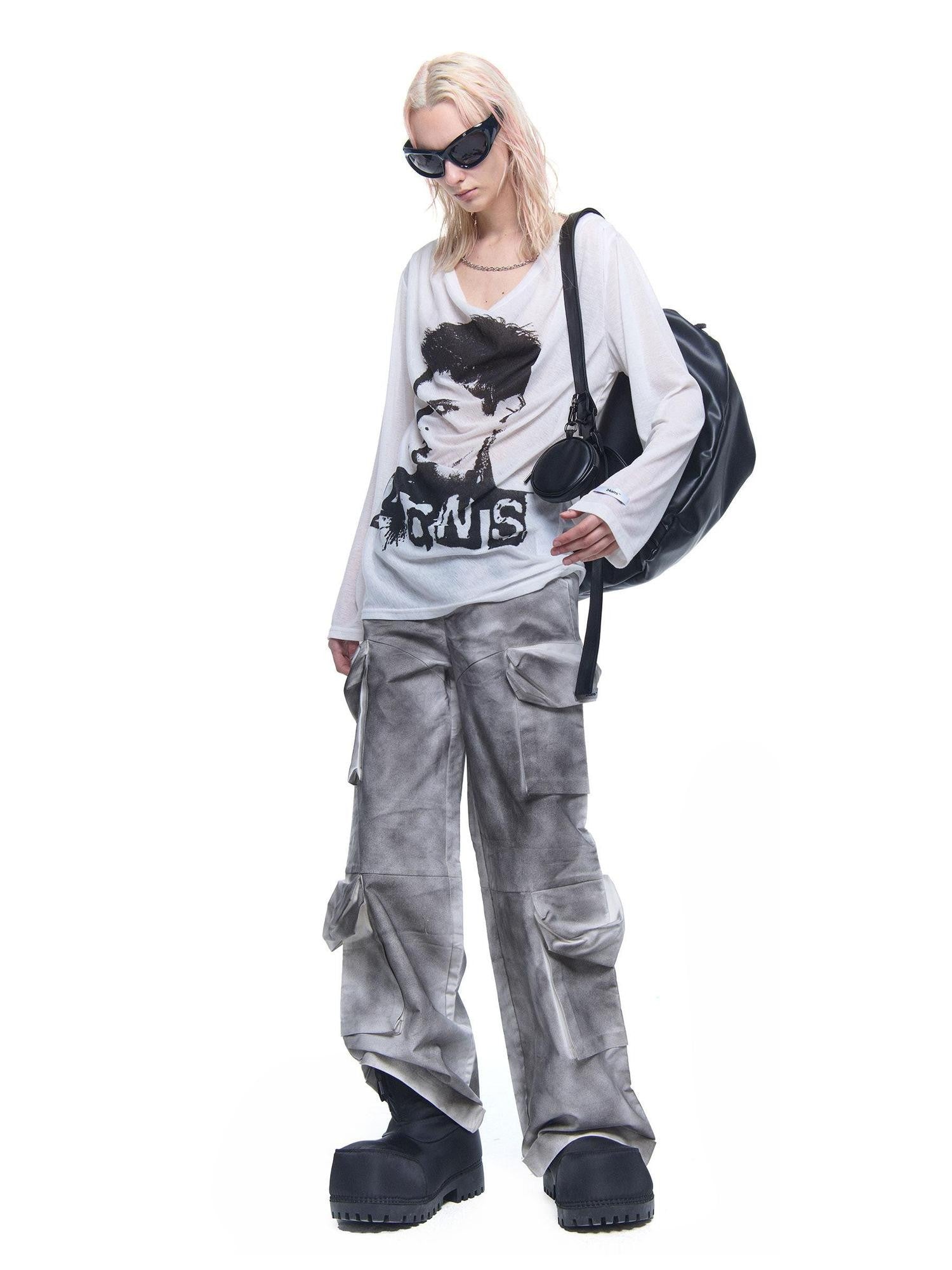 24ans Chain Print Zipper Round Neck Loose Street Women&