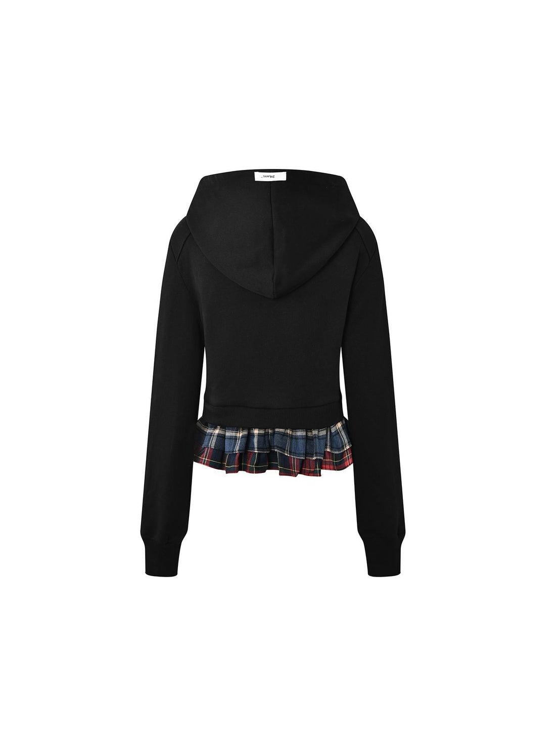 24ans Color Block Hooded Sweatshirt with Plaid Lace Hem
