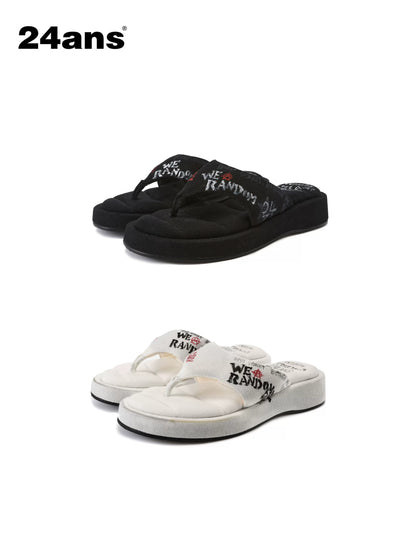 24ans Comfortable Low Profile Denim Upper Casual Low Cut Youth Solid Flat Sandals-1