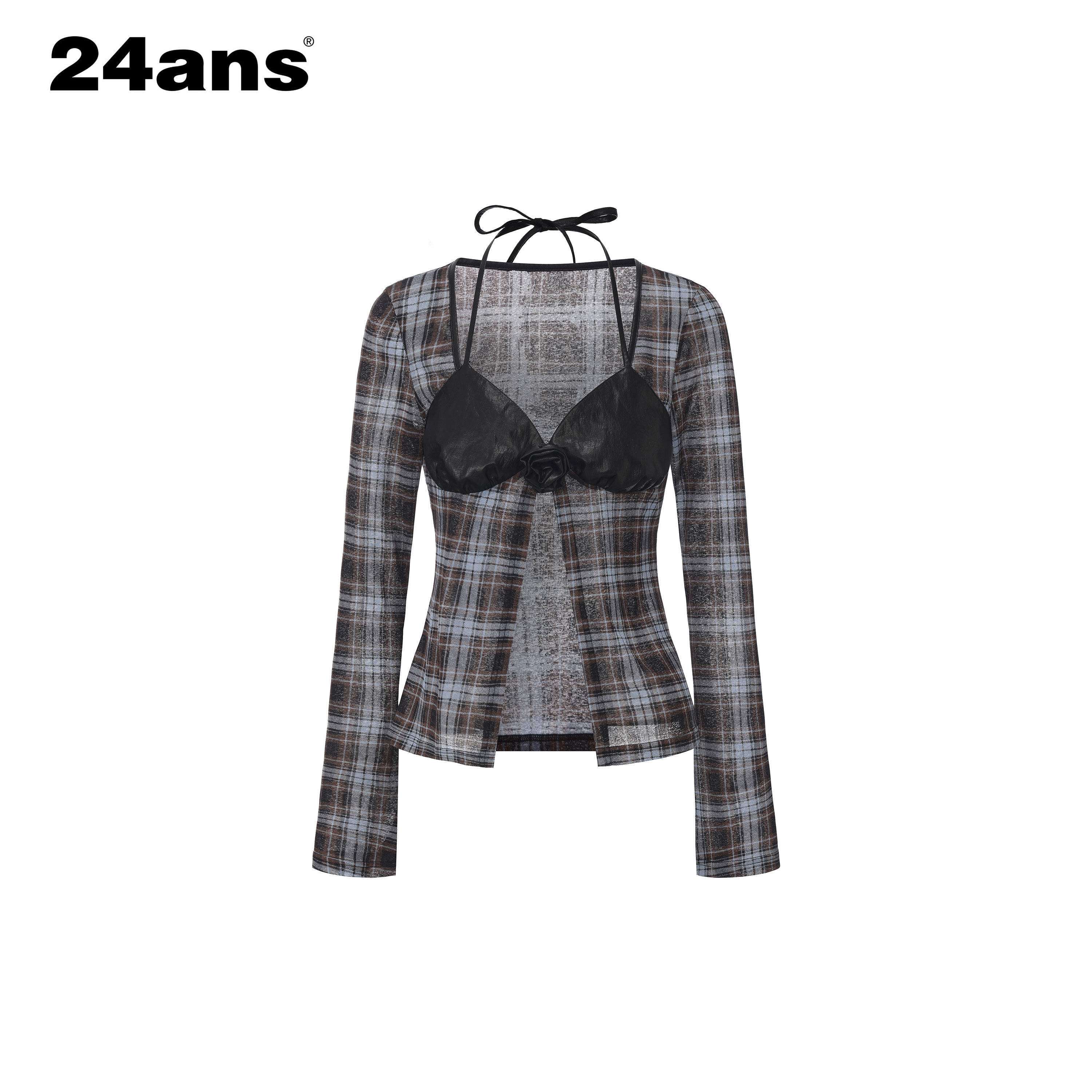 24ans_Cooling_Plaid_Sexy_Straight_Fit_Women_S_M_L_Polyester_Long_Sleeve_T-Shirts_MISSTT