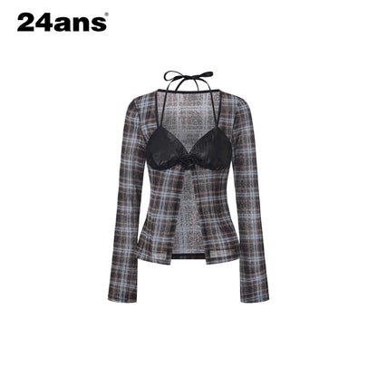 24ans_Cooling_Plaid_Sexy_Straight_Fit_Women_S_M_L_Polyester_Long_Sleeve_T-Shirts_MISSTT