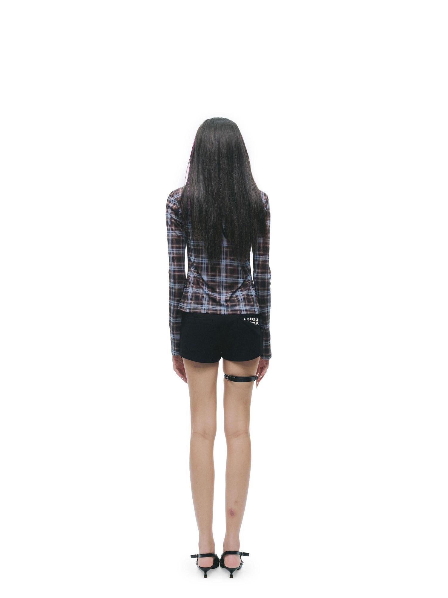 24ans Cooling Plaid Sexy Straight Fit Women S M L Polyester Long Sleeve T-Shirts
