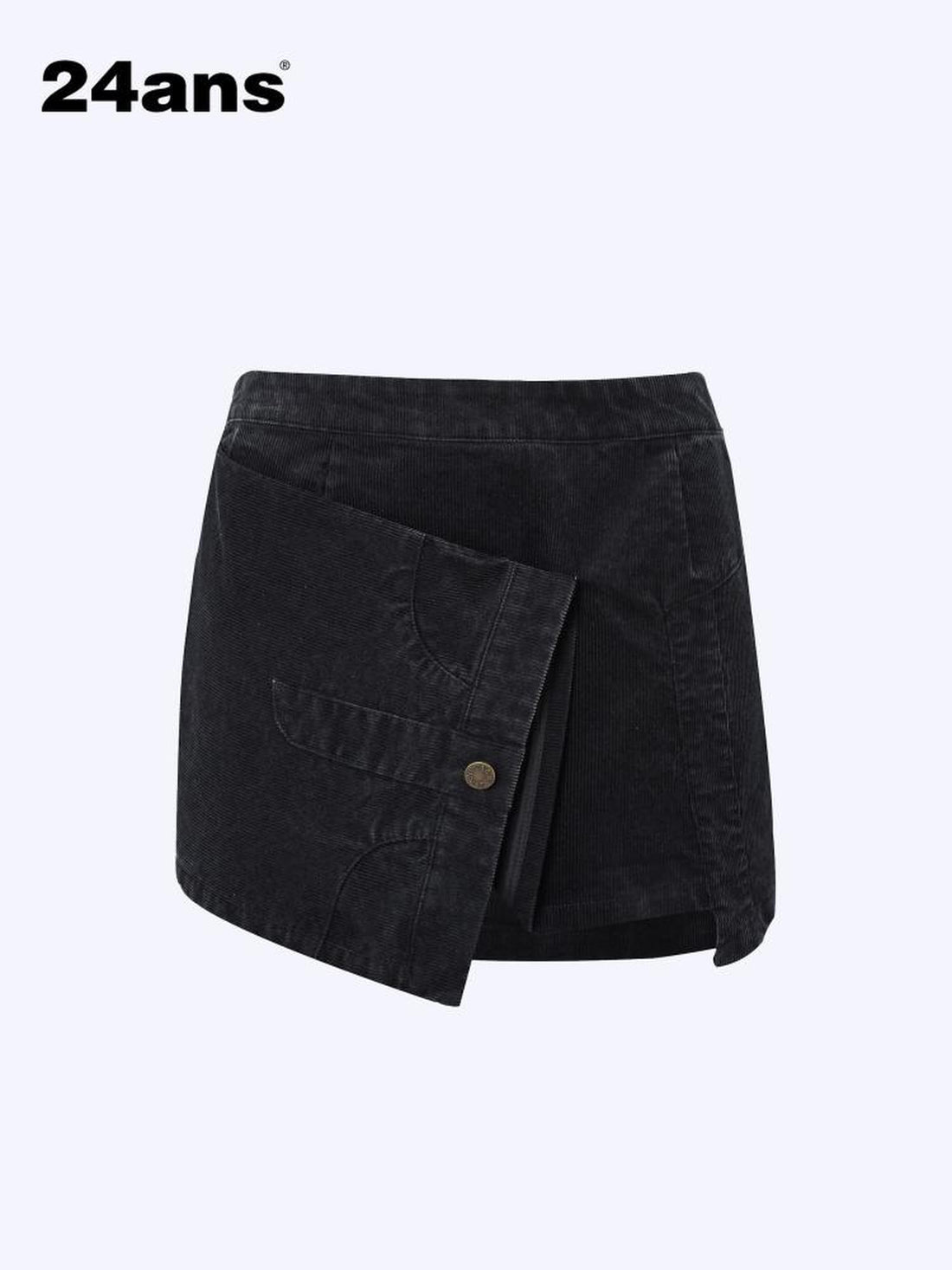 24ans Corduroy A Line Mini Skirt With Asymmetric Hem In Black