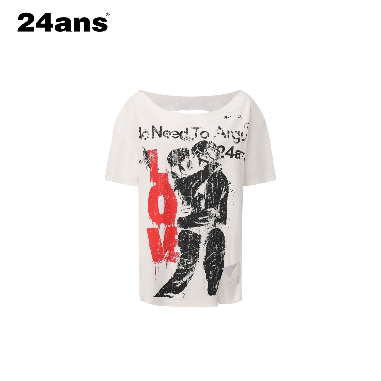 24ans Cotton Lyocell Blend Punk Loose Fit Asymmetrical Collar Short Sleeve T-Shirts