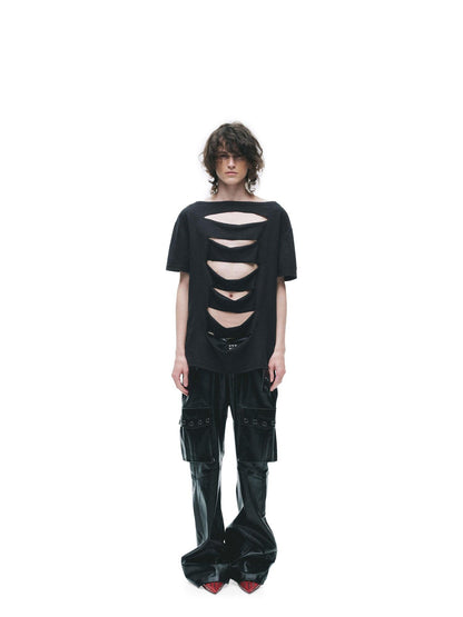 24ans Cotton Lyocell Blend Punk Loose Fit Asymmetrical Collar Short Sleeve T-Shirts